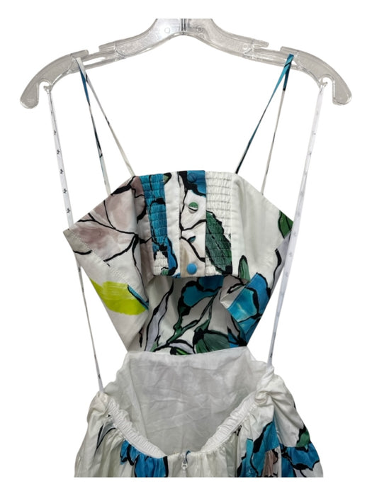 Aje. Size 6 White, Blue, Green Cotton Gathered painted floral Bustier Top Dress White, Blue, Green / 6