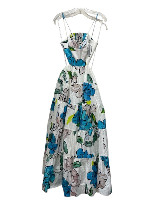 Aje. Size 6 White, Blue, Green Cotton Gathered painted floral Bustier Top Dress White, Blue, Green / 6