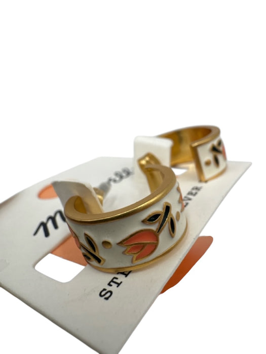 Madewell White, Orange, Gold Sterling Silver Posts Enamel Floral Earrings White, Orange, Gold