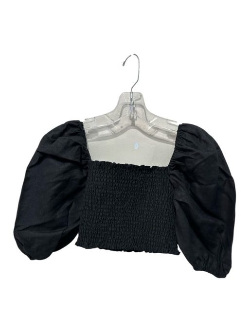 Reformation Size 2 Black Linen smocked Cropped Puff Sleeve Top Black / 2