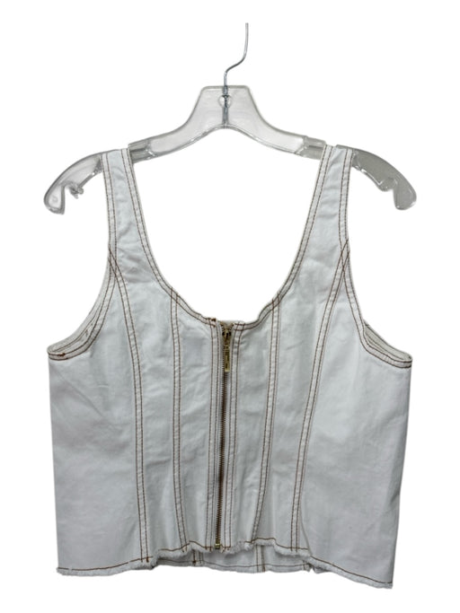 Aje. Size 14 Cream & Brown Cotton Blend Denim contrast stitch Square Neck Top Cream & Brown / 14