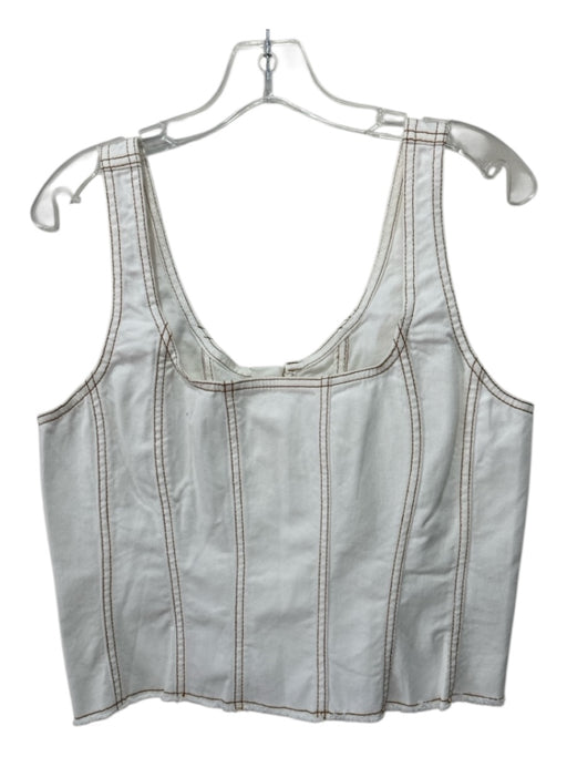 Aje. Size 14 Cream & Brown Cotton Blend Denim contrast stitch Square Neck Top Cream & Brown / 14