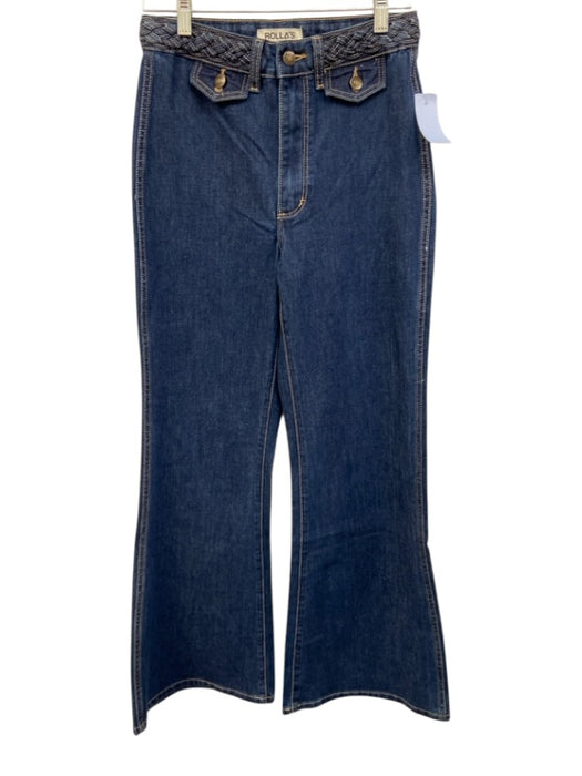 Rolla's Size 27 Dark Wash Cotton Blend Denim Braided detail Flare Jeans Dark Wash / 27