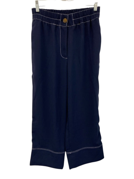 J. Crew Size 2 Navy Blue & White Polyester Elastic Waistband Wide Crop Pants Navy Blue & White / 2