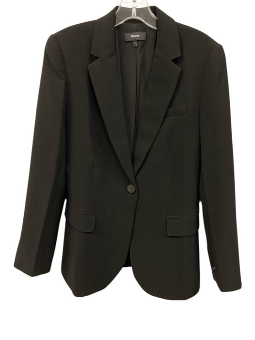Theory Size 4 Black Triacetate Blend Flap Pocket Long Sleeve Blazer Jacket Black / 4