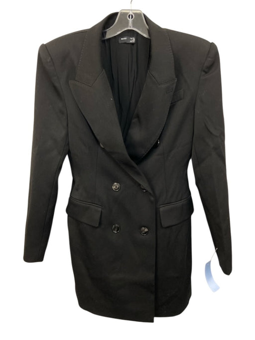 Reiss Size 4 Black Wool Blend Shoulder Pads Double Breasted Flap Pockets Jacket Black / 4