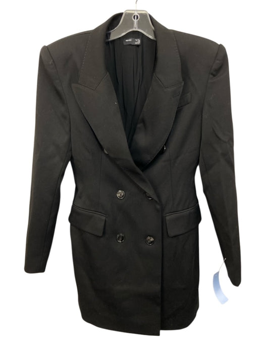 Reiss Size 4 Black Wool Blend Shoulder Pads Double Breasted Flap Pockets Jacket Black / 4