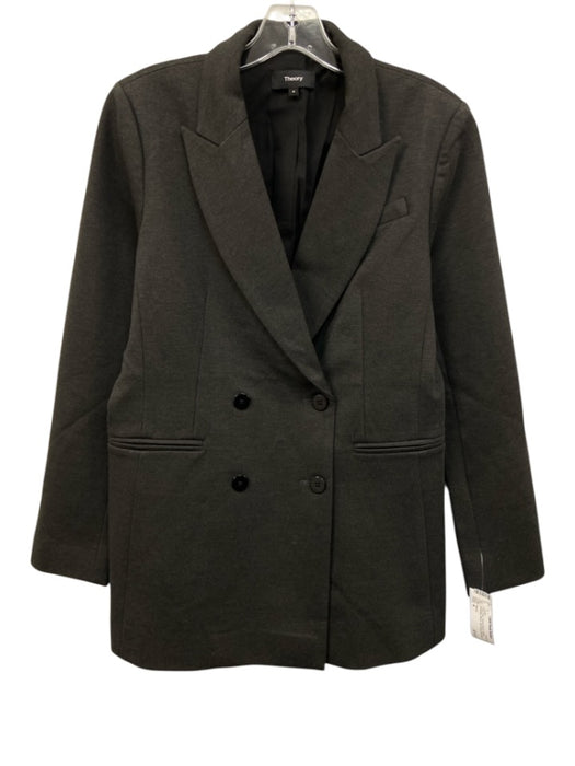 Theory Size 4 Dark Gray Viscose Blend Double Breasted Blazer Slit Pocket Jacket Dark Gray / 4