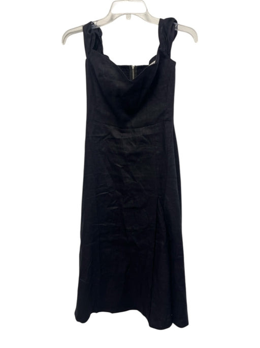 Reformation Size 2 Black Linen Sleeveless Sweetheart Neckline Front Slit Dress Black / 2