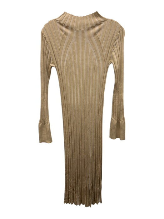 Dagmar Size M Cream & Beige Rayon Blend Ribbed Knit High Neck Long Sleeve Dress Cream & Beige / M