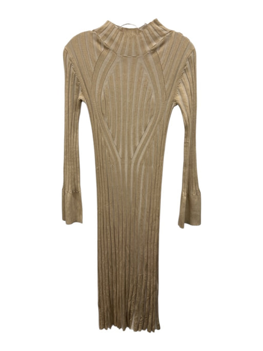 Dagmar Size M Cream & Beige Rayon Blend Ribbed Knit High Neck Long Sleeve Dress Cream & Beige / M