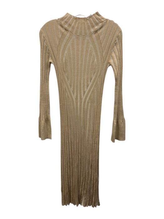 Dagmar Size M Cream & Beige Rayon Blend Ribbed Knit High Neck Long Sleeve Dress Cream & Beige / M