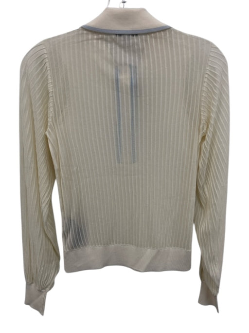 Reiss Size XS Cream White & Blue Viscose Blend Ribbed Knit Semi Sheer Polo Top Cream White & Blue / XS