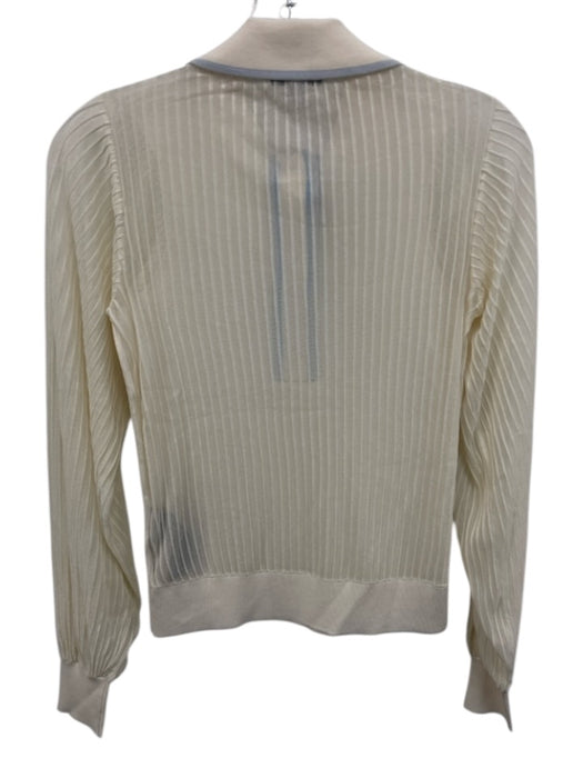 Reiss Size XS Cream White & Blue Viscose Blend Ribbed Knit Semi Sheer Polo Top Cream White & Blue / XS