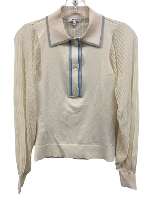 Reiss Size XS Cream White & Blue Viscose Blend Ribbed Knit Semi Sheer Polo Top Cream White & Blue / XS