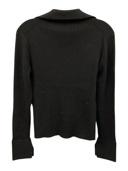 Reformation Size M Black Cotton Blend Ribbed Knit Collared V Neck Sweater Black / M