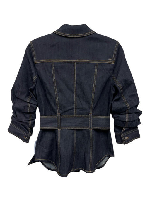 Cinq a Sept Size 2 Dark Wash Cotton Blend Denim Scrunch Sleeve Paneled Jacket Dark Wash / 2