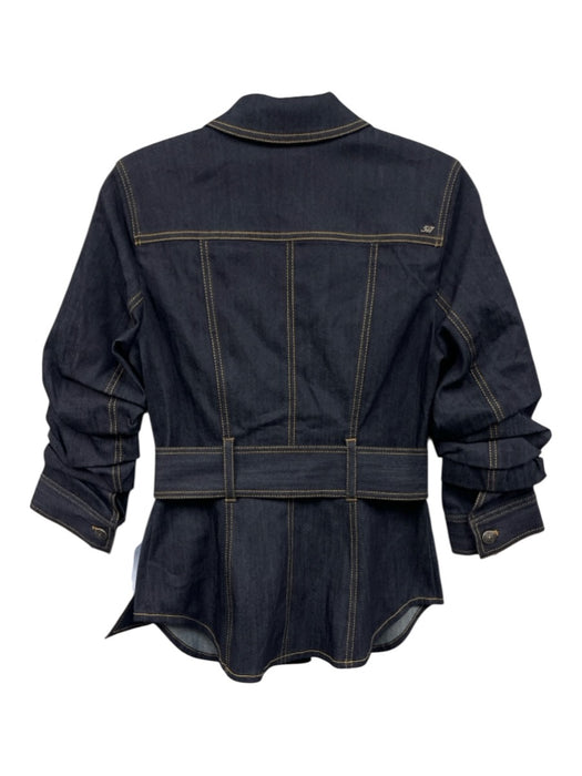 Cinq a Sept Size 2 Dark Wash Cotton Blend Denim Scrunch Sleeve Paneled Jacket Dark Wash / 2