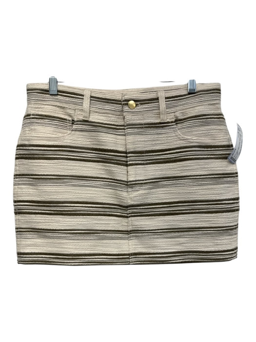 Madewell Size 4 Cream White & Green Cotton Blend Striped Woven Detail Mini Skirt Cream White & Green / 4