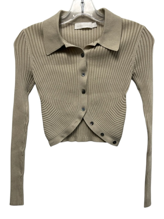 Jonathan Simkhai Size S Khaki Beige Rayon Blend Ribbed Knit Button Front Sweater Khaki Beige / S