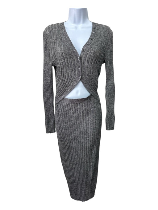 Jonathan Simkhai Size M Gray Rayon Blend Ribbed Knit Cut Out Button Detail Dress Gray / M
