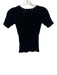 Sezane Size S Black Viscose Blend Ribbed Knit Short Sleeve V Neck Top Black / S