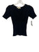 Sezane Size S Black Viscose Blend Ribbed Knit Short Sleeve V Neck Top Black / S