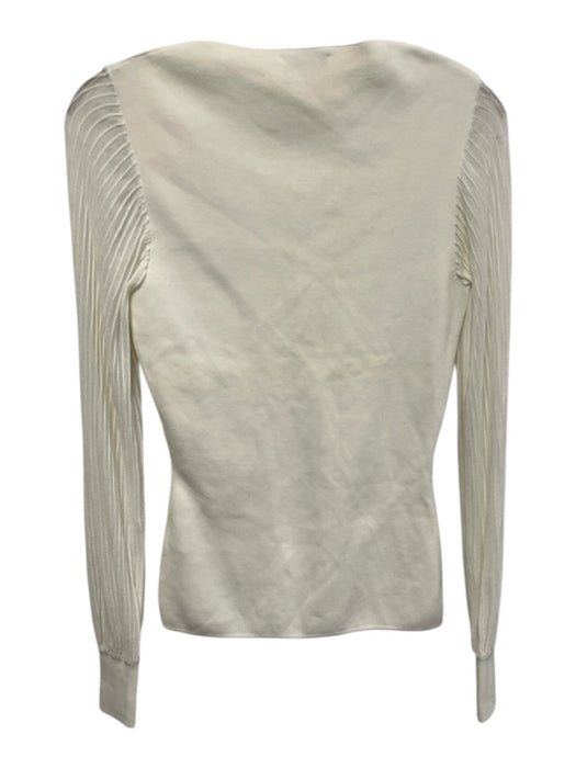 Reiss Size XS Cream White Viscose Blend Ribbed Knit Long Sleeve U Neck Top Cream White / XS