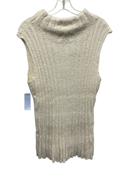 Dissh Size XL Cream White Cotton Ribbed Knit Sleeveless high neck Sweater Cream White / XL