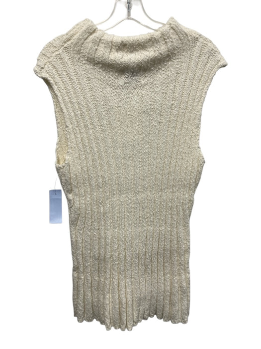 Dissh Size XL Cream White Cotton Ribbed Knit Sleeveless high neck Sweater Cream White / XL