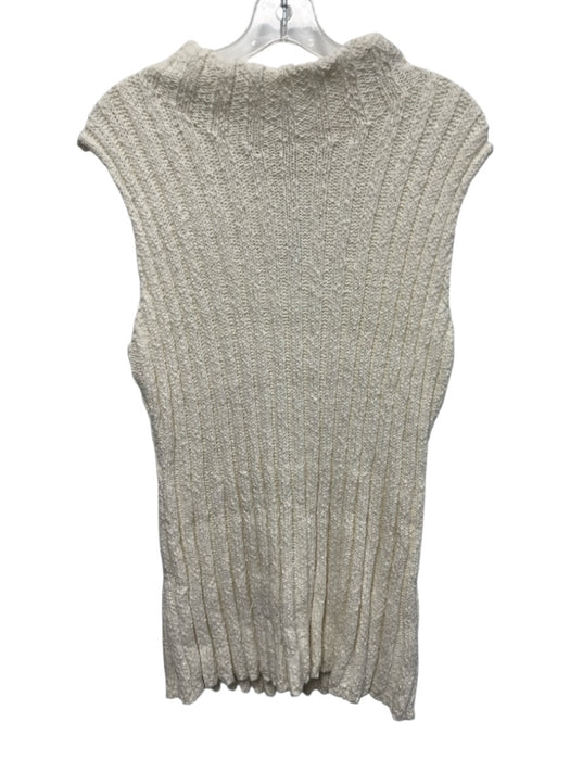 Dissh Size XL Cream White Cotton Ribbed Knit Sleeveless high neck Sweater Cream White / XL
