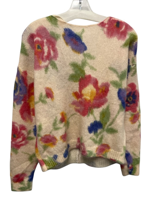 Sezane Size XS Cream & Multi Mohair Blend Knit Floral Button Front Sweater Cream & Multi / XS