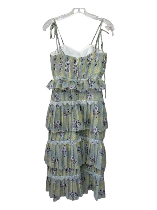 Self Portrait Size 4 Green, Blue, Purple Polyester Lace Trim Floral Midi Dress Green, Blue, Purple / 4