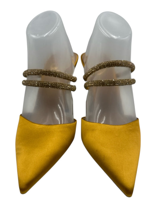 Sam Edelman Shoe Size 9.5 Golden Yellow Satin Upper Rhinestone Pointed Toe Mules Golden Yellow / 9.5
