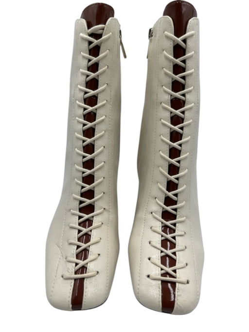 Sam Edelman Shoe Size 9.5 Cream White & Brown Leather Upper Patent Detail Boots Cream White & Brown / 9.5