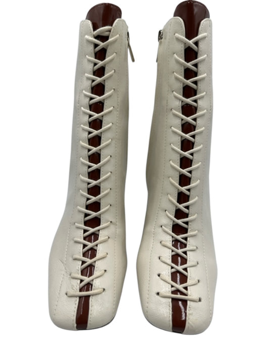 Sam Edelman Shoe Size 9.5 Cream White & Brown Leather Upper Patent Detail Boots Cream White & Brown / 9.5