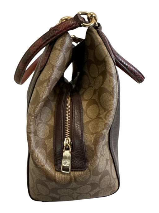 Coach Brown, Purple & Beige Coated Canvas & Leather Zip Pocket Two Handle Bag Brown, Purple & Beige