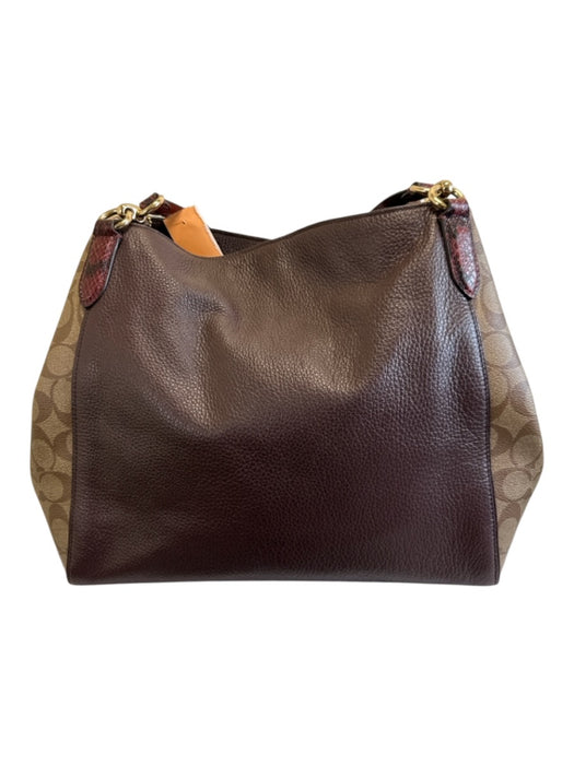 Coach Brown, Purple & Beige Coated Canvas & Leather Zip Pocket Two Handle Bag Brown, Purple & Beige