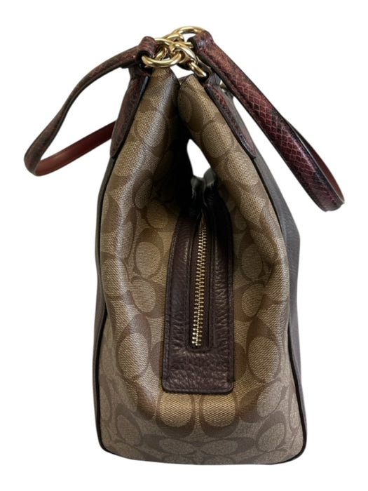Coach Brown, Purple & Beige Coated Canvas & Leather Zip Pocket Two Handle Bag Brown, Purple & Beige