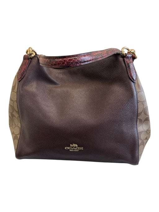 Coach Brown, Purple & Beige Coated Canvas & Leather Zip Pocket Two Handle Bag Brown, Purple & Beige