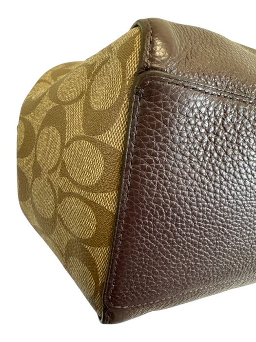Coach Brown, Purple & Beige Coated Canvas & Leather Zip Pocket Two Handle Bag Brown, Purple & Beige