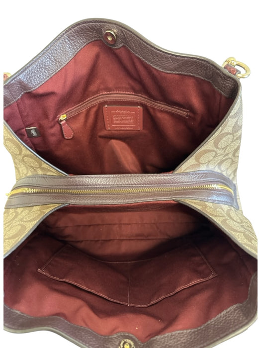 Coach Brown, Purple & Beige Coated Canvas & Leather Zip Pocket Two Handle Bag Brown, Purple & Beige