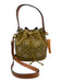 Tory Burch Chartreuse, Brown & White Leather Monogram Drawstring Top Bucket Bag Chartreuse, Brown & White