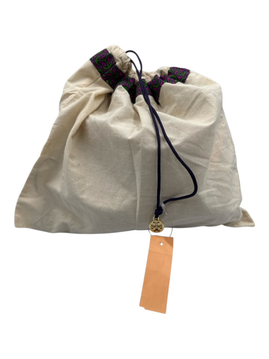 Tory Burch Chartreuse, Brown & White Leather Monogram Drawstring Top Bucket Bag Chartreuse, Brown & White
