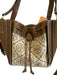 Tory Burch Brown & Beige Leather & Canvas Monogram Drawstring Top Bucket Bag Brown & Beige