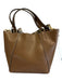 Tory Burch Brown & Beige Leather & Canvas Monogram Drawstring Top Bucket Bag Brown & Beige