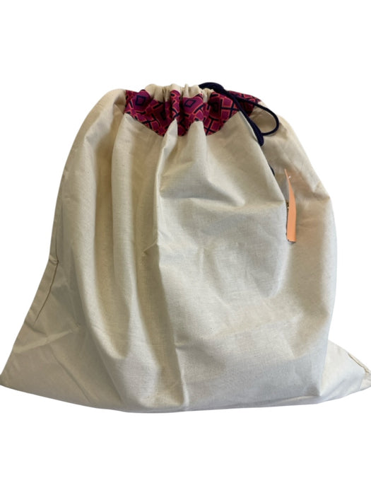 Tory Burch Brown & Beige Leather & Canvas Monogram Drawstring Top Bucket Bag Brown & Beige