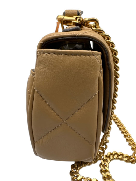 Tory Burch Beige Leather Quilted Flap Logo Detail Shoulder Bag Beige / Mini