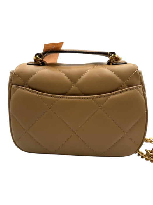 Tory Burch Beige Leather Quilted Flap Logo Detail Shoulder Bag Beige / Mini