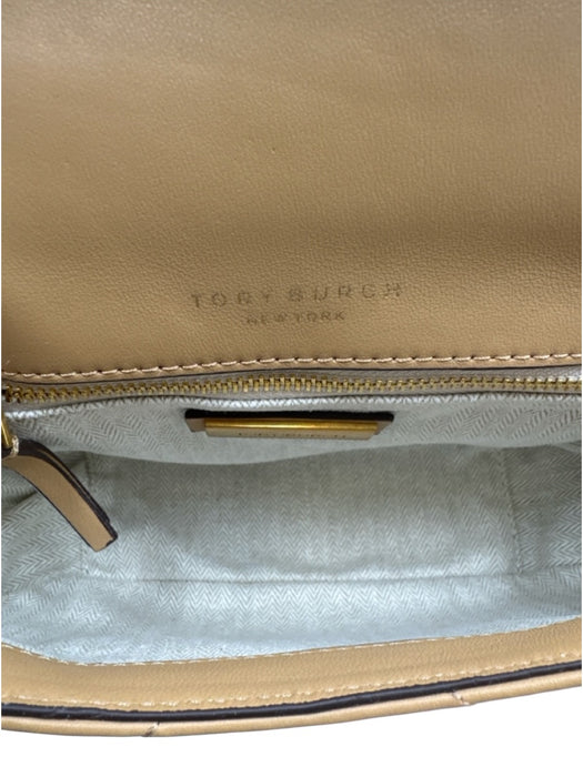 Tory Burch Beige Leather Quilted Flap Logo Detail Shoulder Bag Beige / Mini